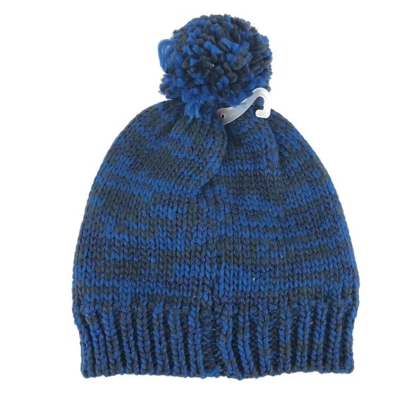 Cat & Jack Girls Beanie Hat Knit Pom Heart Sequins Flip Blue OSFM One Size - Picture 3 of 5